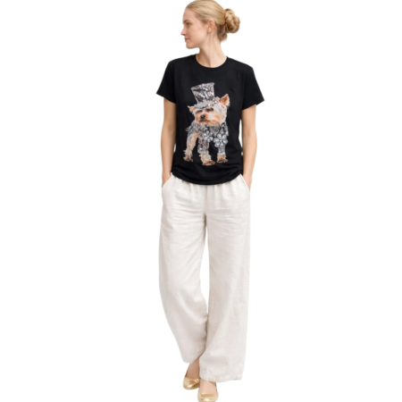 Tricou din bumbac cu imprimeu in forma   caine yorkshire cu paiete si strasuri [1]