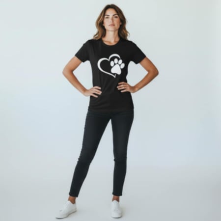 Tricou  negru din  bumbac cu labuta de pisica alba [2]