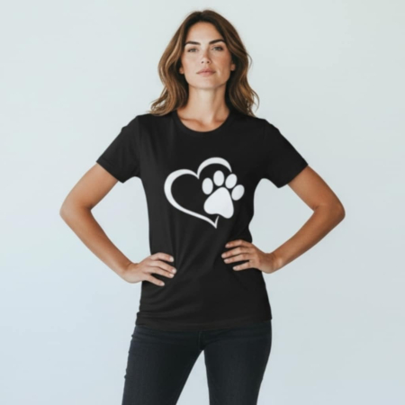 Imbracaminte desene pisici - Tricou  negru din  bumbac cu labuta de pisica alba