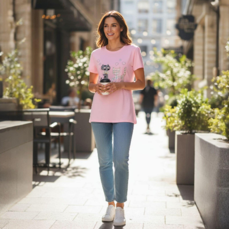 tricou roz din bumbac cu insertie pisici cu strasuri [1]