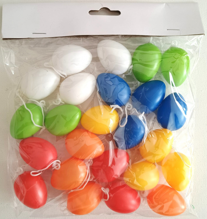 Set 24 oua plastic, color, 4 cm, cu agățătoare [1]