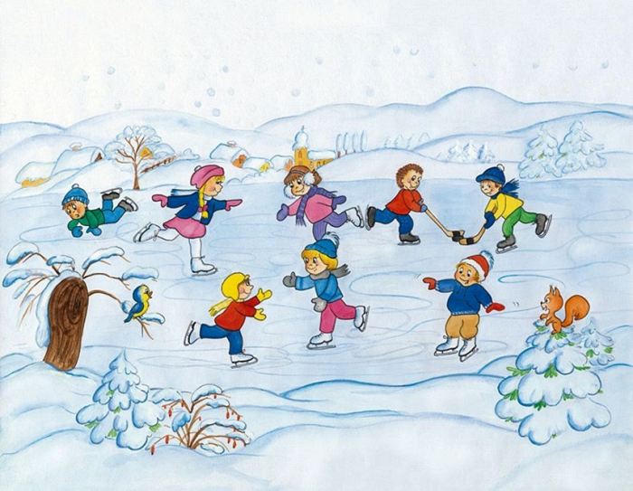 Sticker de iarna pentru geam - copii la patinaj [1]