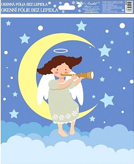 Sticker de iarna pentru geam - ingeras pe luna, 24 x 26.5 cm [1]