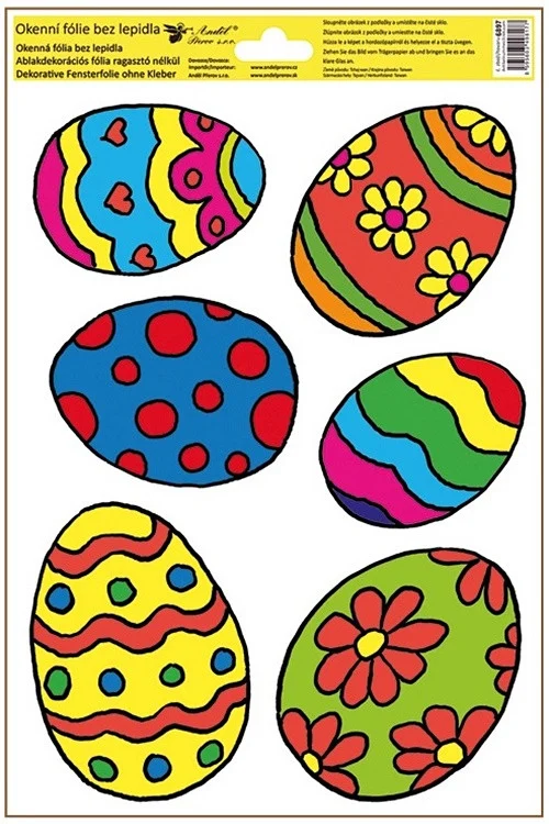 Sticker geam cu motive de Pasti - 6 oua colorate, 27 x 20 cm [1]