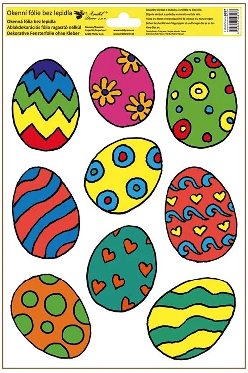 Sticker geam cu motive de Pasti - 9 oua colorate, 27 x 20 cm [1]