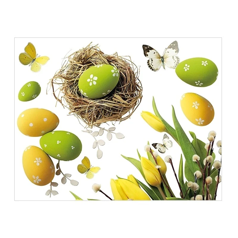 Set 2 stickere geam cu motive de Pasti - oua colorate cu lalele si cuib, 42 x 30 cm [1]