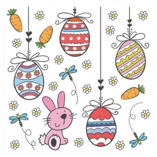 Sticker geam cu motive de Pasti - oua colorate, flori si puisor, 30 x 33.5 cm [1]