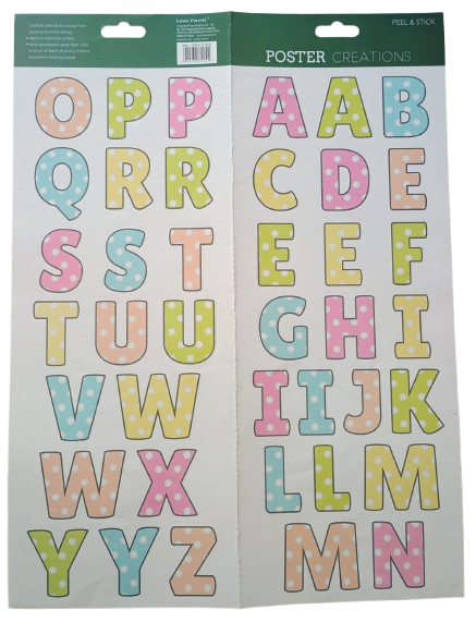 Stickere perete litere - colorate cu buline albe 41 cm [1]