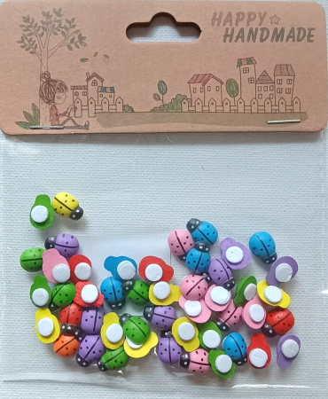 BUBURUZE - Figurine lemn autoadezive - 45 buburuze multicolore