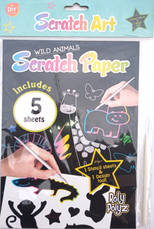 CARTON SI HARTIE - Caiet 5 file scratch art pentru zgariere + sablon animale