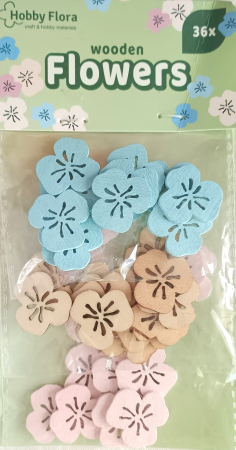 Figurine lemn martisoare - Accesorii lemn - flori 36 buc/ set