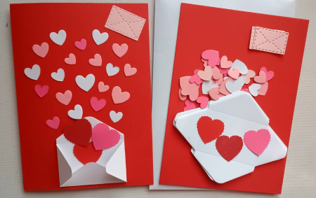 FELICITARI 8 MARTIE - Plic cu inimi - set confectionare 20 felicitari