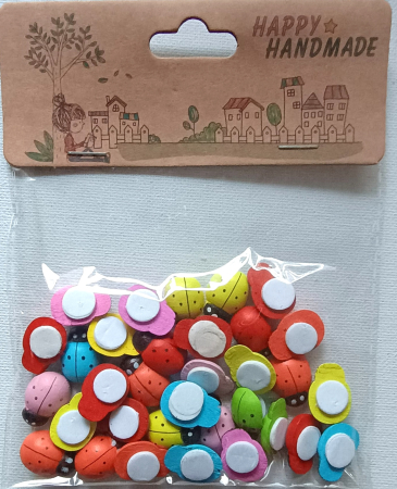 ACCESORII DIN LEMN - Figurine lemn autoadezive - 33 buburuze multicolore