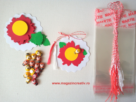 MARTISOARE CARTON, ETAMINA, LEMN - Floare cu albina - set creativ 30 martisoare