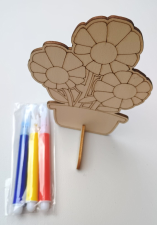 ACCESORII DIN LEMN - FLORI în ghiveci - figurine lemn pentru pictat + carioci