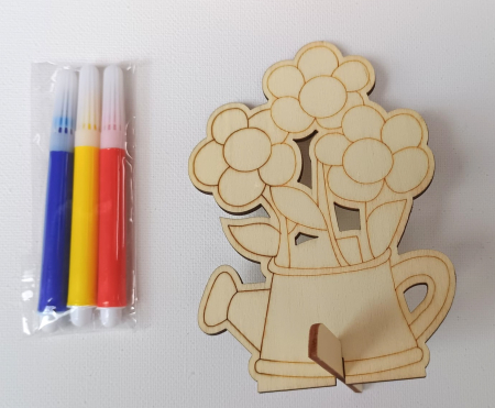 ACCESORII DIN LEMN - FLORI în ghiveci - figurine lemn pentru pictat + carioci