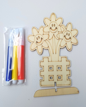 IUBESC ROMANIA! - FLORI în ghiveci - figurine lemn pentru pictat + carioci