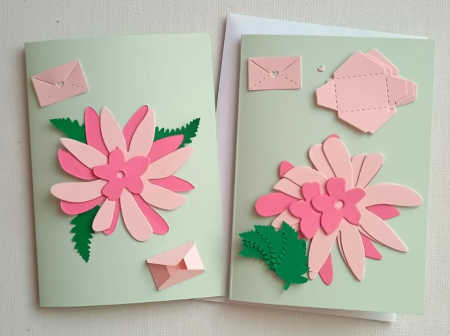 SET CREATIV 1 FELICITARE - Felicitare cu flori roz - set creativ 1 felicitare