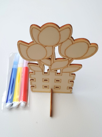 ACCESORII DIN LEMN - lalele - figurine lemn pentru pictat + carioci