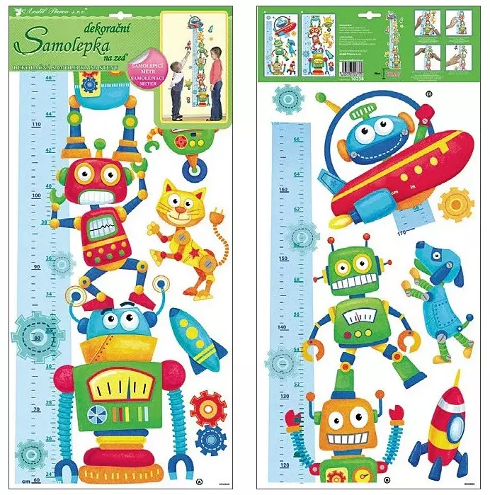 STICKERE PERETE - Masurator inaltime pentru copii, 2 coli 58 cm - roboti