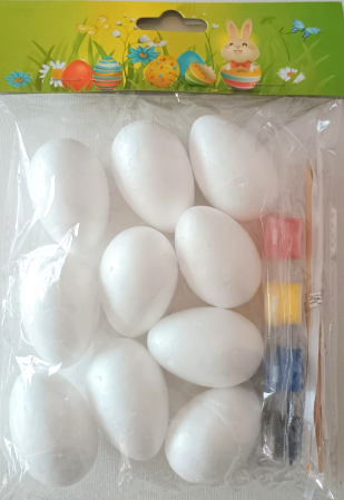 Accesorii polistiren - Oua polistiren pentru pictat 10 buc/ set + tempera