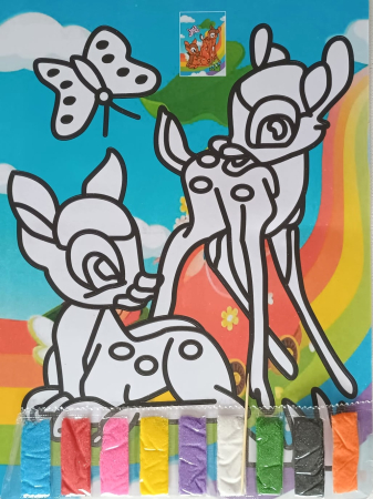 PLANȘE NISIP COLORAT - Set creativ pentru confectionarea unui tablou cu nisip colorat Căprioare.