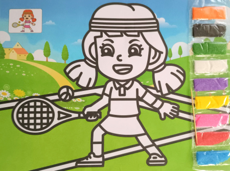 PLANSE NISIP COLORAT. RĂZUIRE. TRANSFER. ZGARIERE. - Plansa nisip colorat 27,3 cm tenis