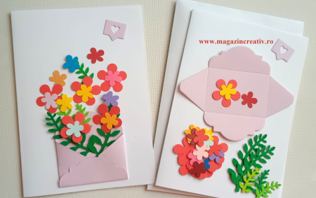 FELICITARI 8 MARTIE - Plic cu flori - set confectionare 20 felicitari