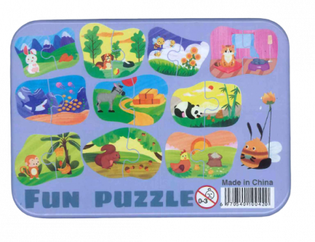 PUZZLE - Puzzle lemn in cutie metalica 10 buc.