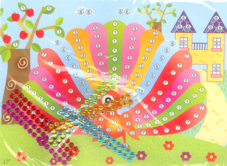 Mozaic - Puzzle pe numere cu strasuri 24X27cm Paun