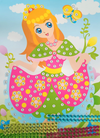 JOCURI CREATIE - Puzzle pe numere cu strasuri 24X27cm fetita