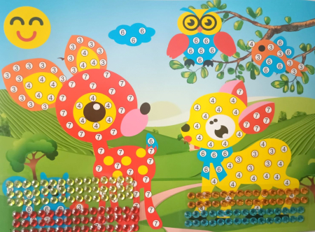 JOCURI CREATIE - Puzzle pe numere cu strasuri 24X27cm fetita