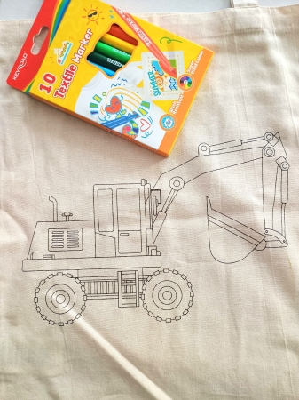 PICTURA PE NUMERE. PANZA PICTURA - Sacoșă pentru desenat + carioci pentru textile - set creativ LAMĂ