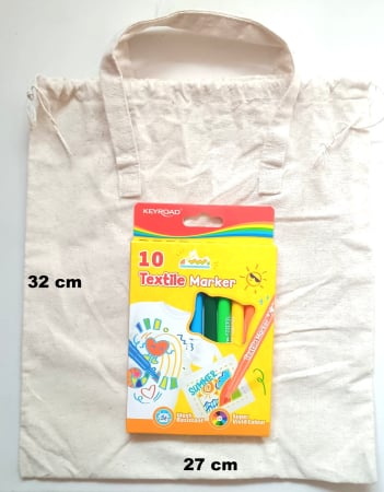 PICTURA PE NUMERE. PANZA PICTURA - Sacoșă pentru desenat + carioci pentru textile - set creativ LAMĂ