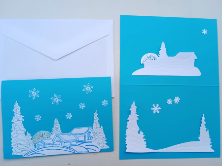 Felicitări de iarnă - Crăciun - Seara de iarna - set creativ felicitare carton