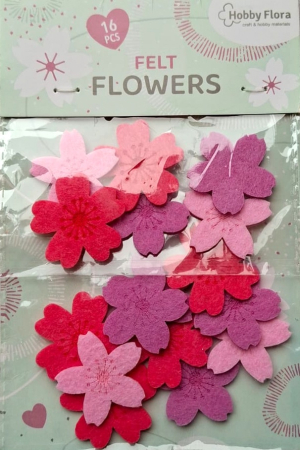 DECUPAJE FETRU - Set 16 flori fetru roz-lila