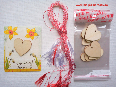 MARTISOARE CARTON, ETAMINA, LEMN - Set confectionare 10 martisoare lemn