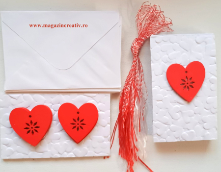 MARTISOARE CARTON, ETAMINA, LEMN - Set confectionare 20 martisoare lemn inimi