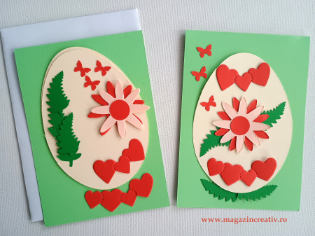 SET CREATIV 1 FELICITARE - Set creativ felicitare  Ou cu inimi si flori