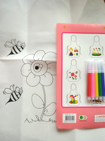 JOCURI CREATIE - Sorț pentru colorat cu floare și albine + 6 carioci