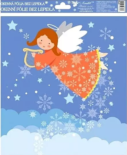 Autocolante pentru ferestre iarna - Sticker de iarna pentru geam - ingeras cu harpa, 24 x 26,5 cm