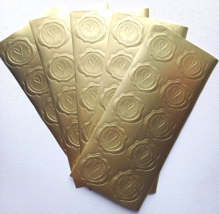 STICKERE - Stickere tip sigiliu aurii cu inima - set 50 buc