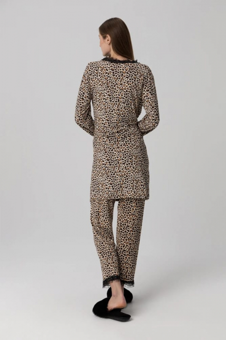 Set pijama dama compus din 3 piese, Animal Print cu Dantela [7]