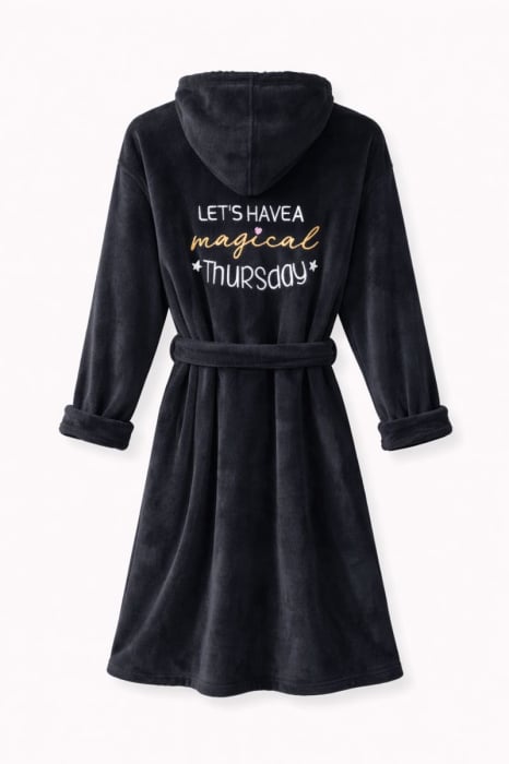 Halat de casă negru cocolino cu glugă, pufos și călduros – mărimi mari, model Magical [2]
