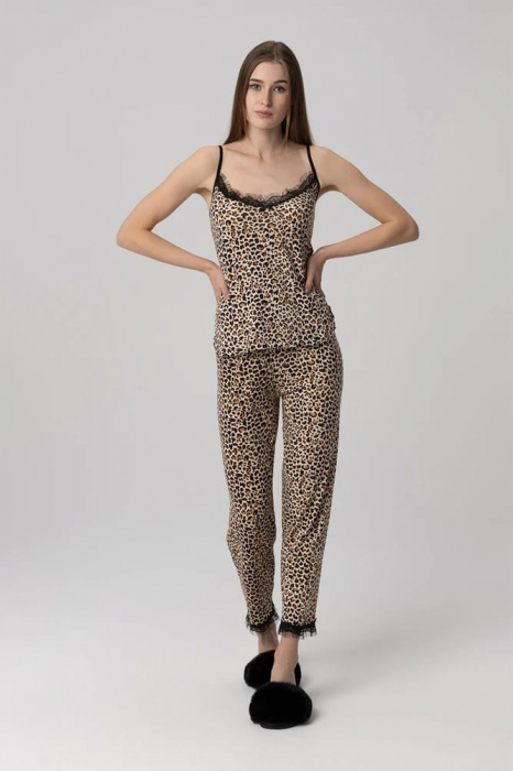 Set pijama dama compus din 3 piese, Animal Print cu Dantela [3]