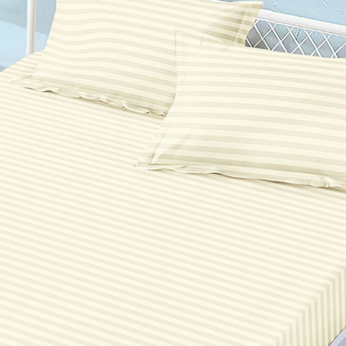 Cearceaf de pat cu elastic, Damasc 180x200 cm +doua fete de perna 50x70 cm, Crem [2]