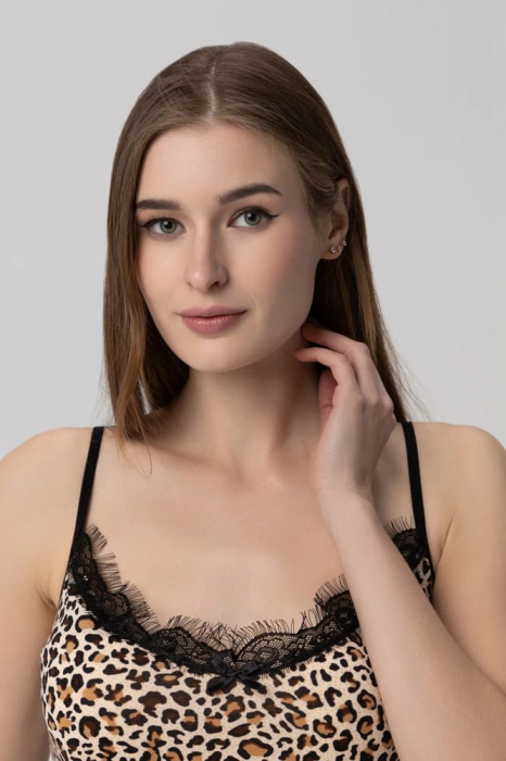 Set pijama dama compus din 3 piese, Animal Print cu Dantela [6]