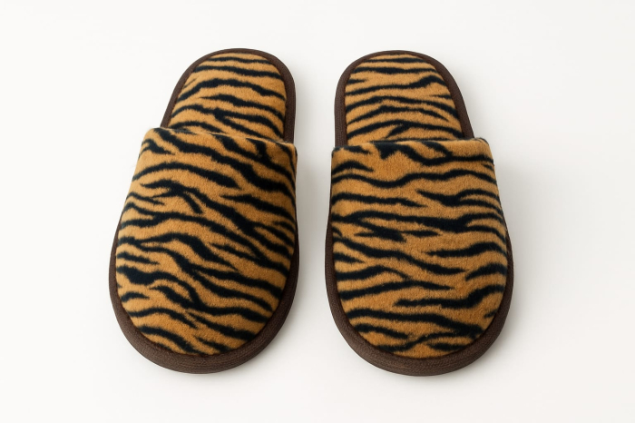 Papuci de casă dama pufoși cu imprimeu animal print tip tigru – comozi și călduroși [1]