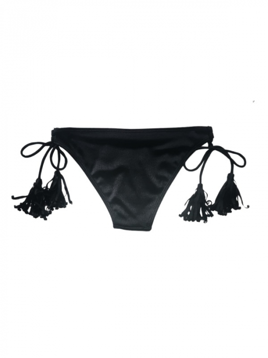 Costum de baie negru, sutien balconet cu bretele reglabile si detasabile, slip reglabil cu ciucuri [5]