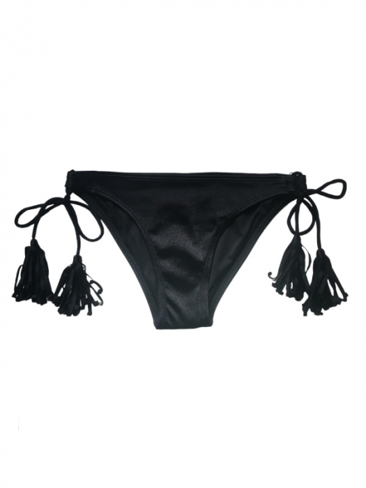 Costum de baie negru, sutien balconet cu bretele reglabile si detasabile, slip reglabil cu ciucuri [4]